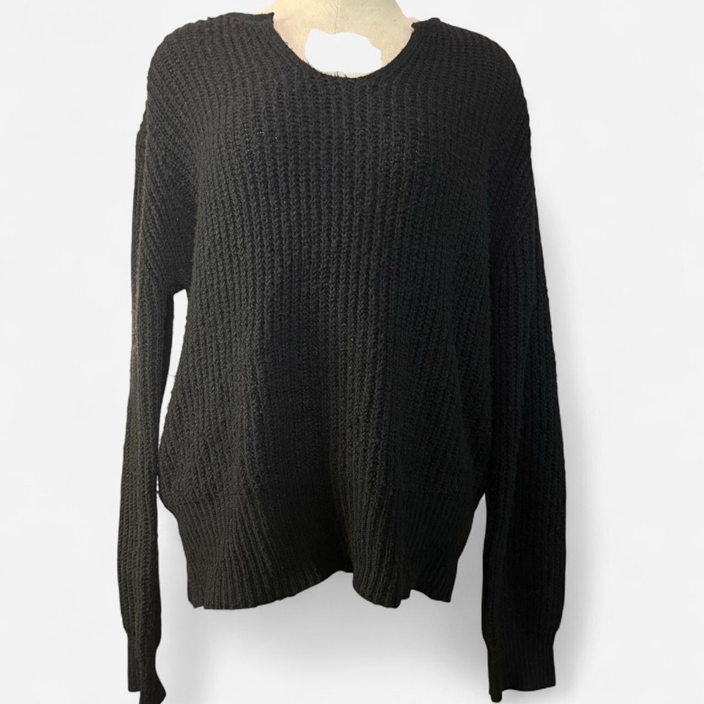 Shein Black Knit ribbed Sweater pullover long sleeve v neck women’s size small